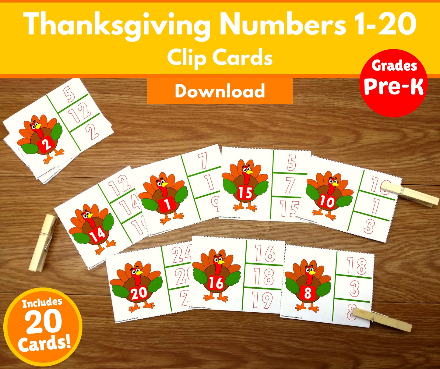 Thanksgiving Numbers (1-20) Clip Cards (Download)