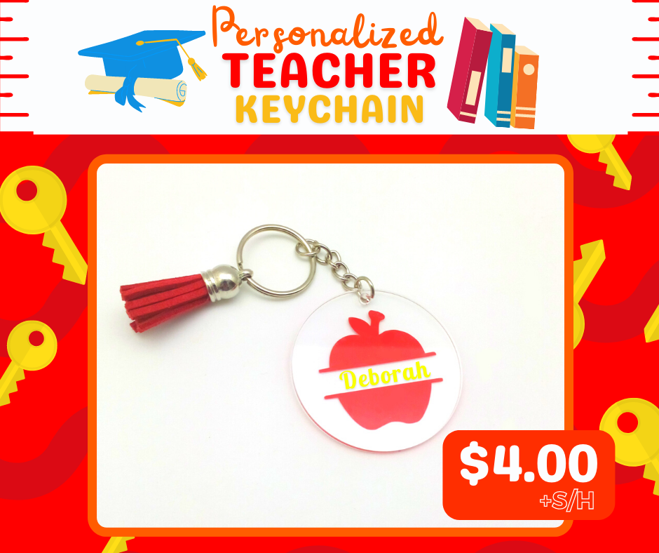 Personalized Teacher Key Chain-Apple