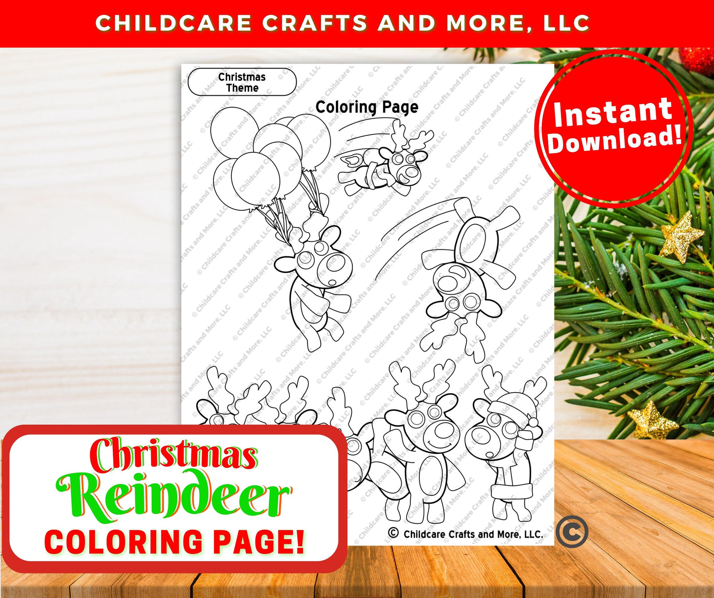 Reindeer Coloring Page Christmas Single Download