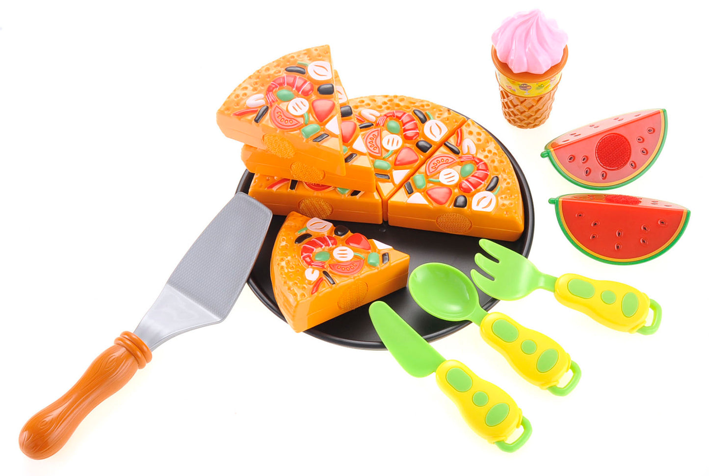Pizza Playset with Watermelon, Icecream and Utensils